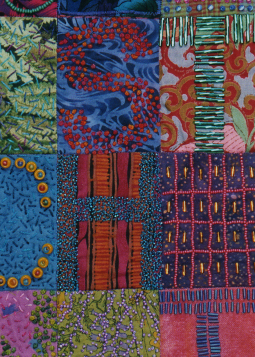 A picture of a textile art with simple fabrics